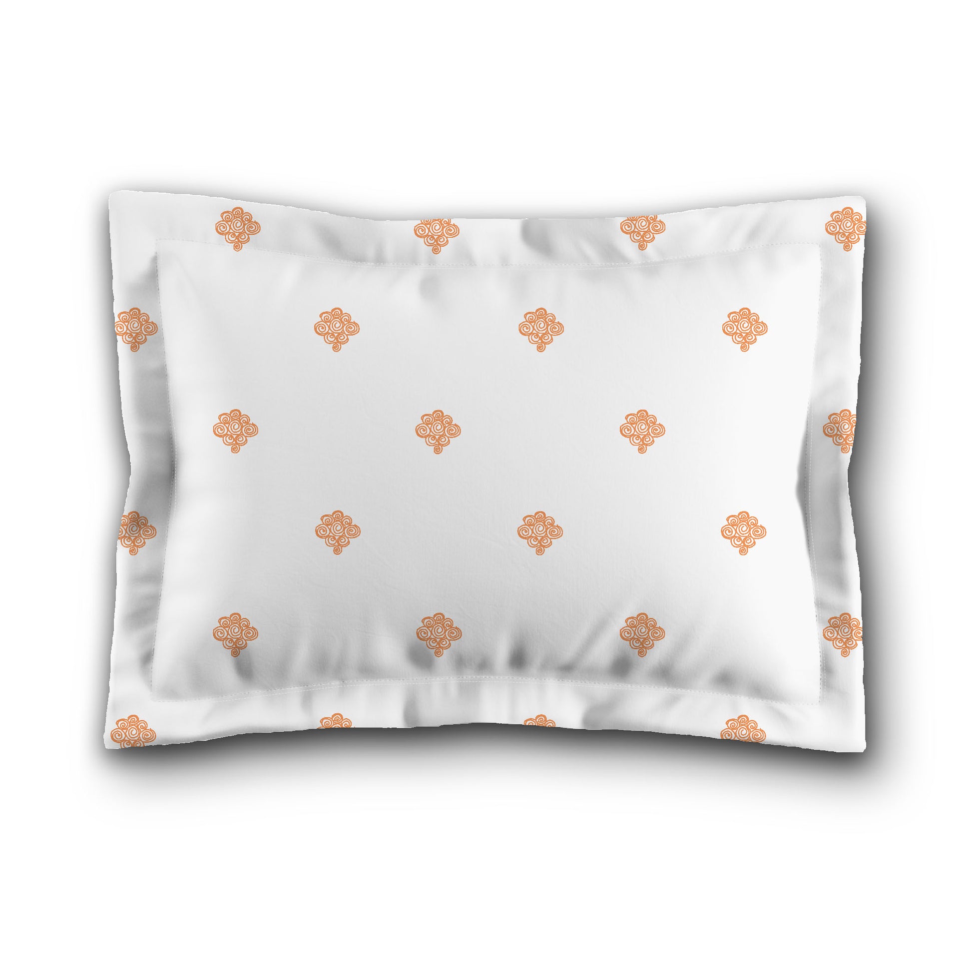 White Microfiber Pillow Sham with Flange, Orange Hand-painted Swizzle Motif Print, White Reverse Side, King (width x length) 22 x 38 inches / 56 x 97 cm