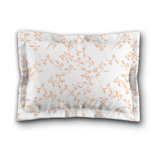 White Microfiber Pillow Sham with Flange, Orange Hand-painted Vine Print, White Reverse Side, King (width x length) 22 x 38 inches / 56 x 97 cm