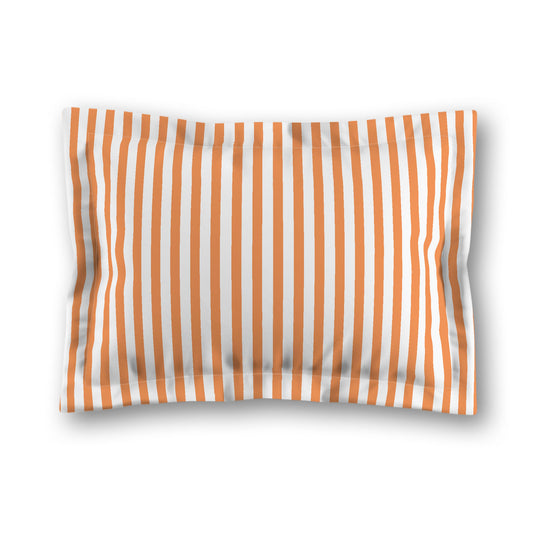 White Microfiber Sham with Flange, Thin Orange Bars on Front, White Reverse Side, King (width x length) 22 x 38 inches / 56 x 97 cm