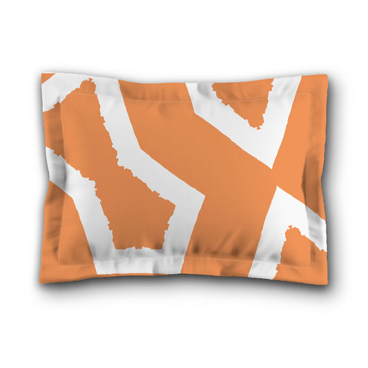 Orange Microfiber Pillow Sham with Flange, Bold White Graphic on Front, White Reverse Side, King (width x length) 22 x 38 inches / 56 x 97 cm