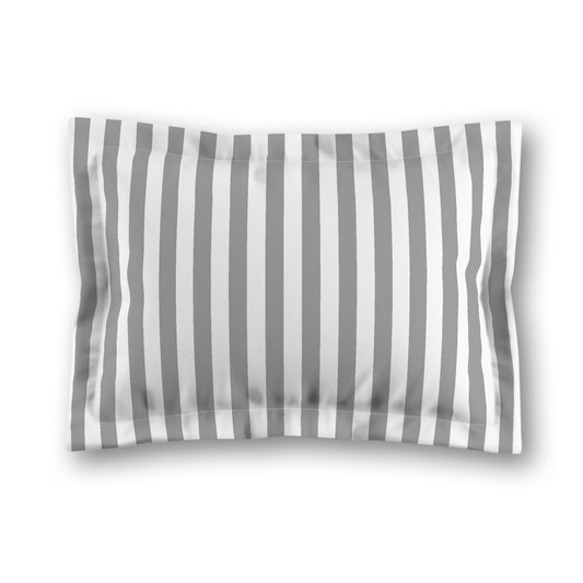 White Microfiber Sham with Flange, Grey Bars on Front, White Reverse Side, King (width x length) 22 x 38 inches / 56 x 97 cm