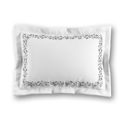 White Microfiber Pillow Sham with Flange, Grey Hand-painted Dab Motif Print, Classic Border, White Reverse Side, King (width x length) 22 x 38 inches / 56 x 97 cm