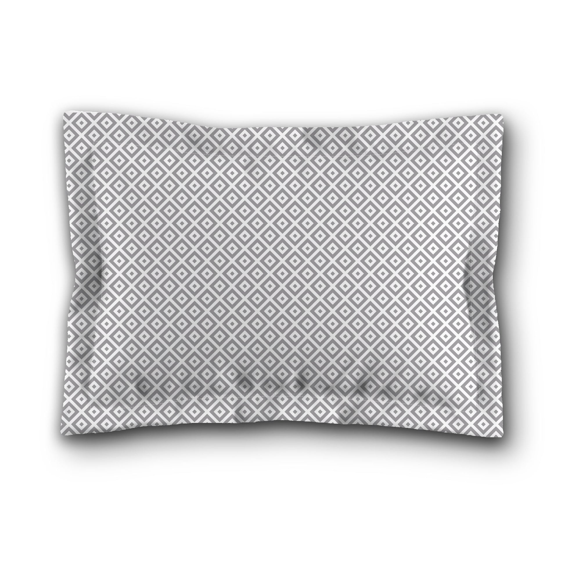 White Microfiber Pillow Sham with Flange, Grey Repeating Square Motif Print, White Reverse Side, King (width x length) 22 x 38 inches / 56 x 97 cm