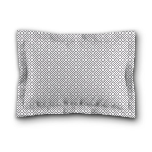 White Microfiber Pillow Sham with Flange, Grey Repeating Square Motif Print, White Reverse Side, King (width x length) 22 x 38 inches / 56 x 97 cm