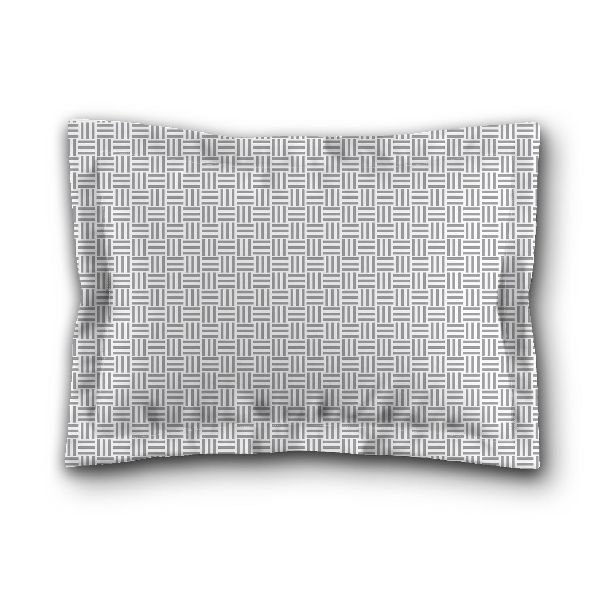 White Microfiber Pillow Sham with Flange, Grey Single Weave Motif Print, White Reverse Side, King (width x length) 22 x 38 inches / 56 x 97 cm