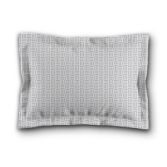 White Microfiber Pillow Sham with Flange, Grey Single Weave Motif Print, White Reverse Side, King (width x length) 22 x 38 inches / 56 x 97 cm