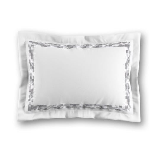 White Microfiber Pillow Sham with Flange, Grey Double Weave Motif Print, Classic Border, White Reverse Side, King (width x length) 22 x 38 inches / 56 x 97 cm