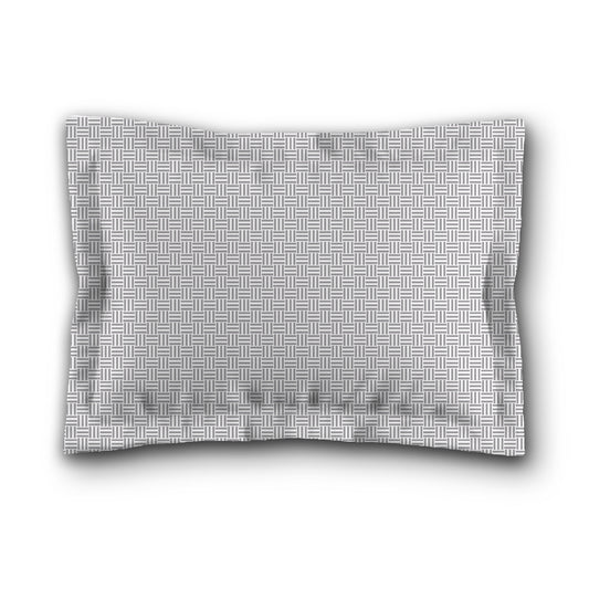 White Microfiber Pillow Sham with Flange, Grey Double Weave Motif Print, White Reverse Side, King (width x length) 22 x 38 inches / 56 x 97 cm