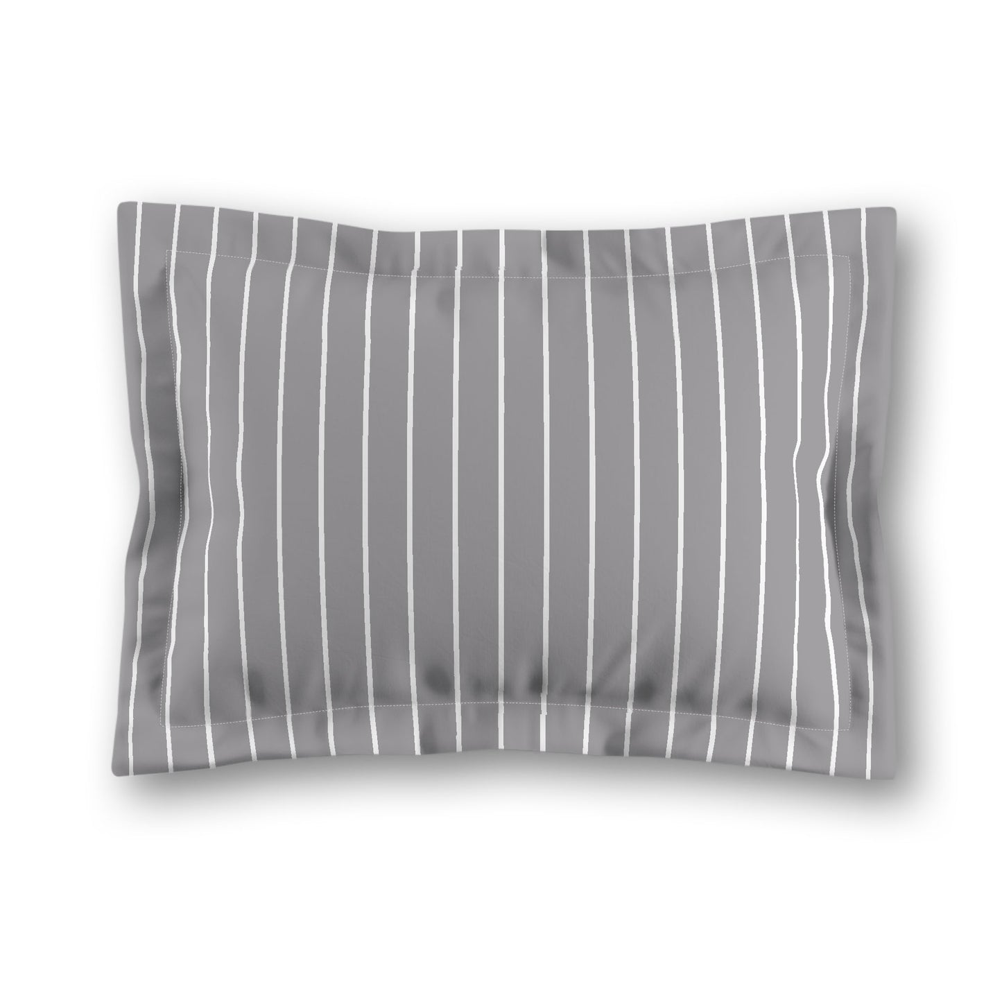 Grey Microfiber Sham with Flange, White Stripes on Front, White Reverse Side, King (width x length) 22 x 38 inches / 56 x 97 cm