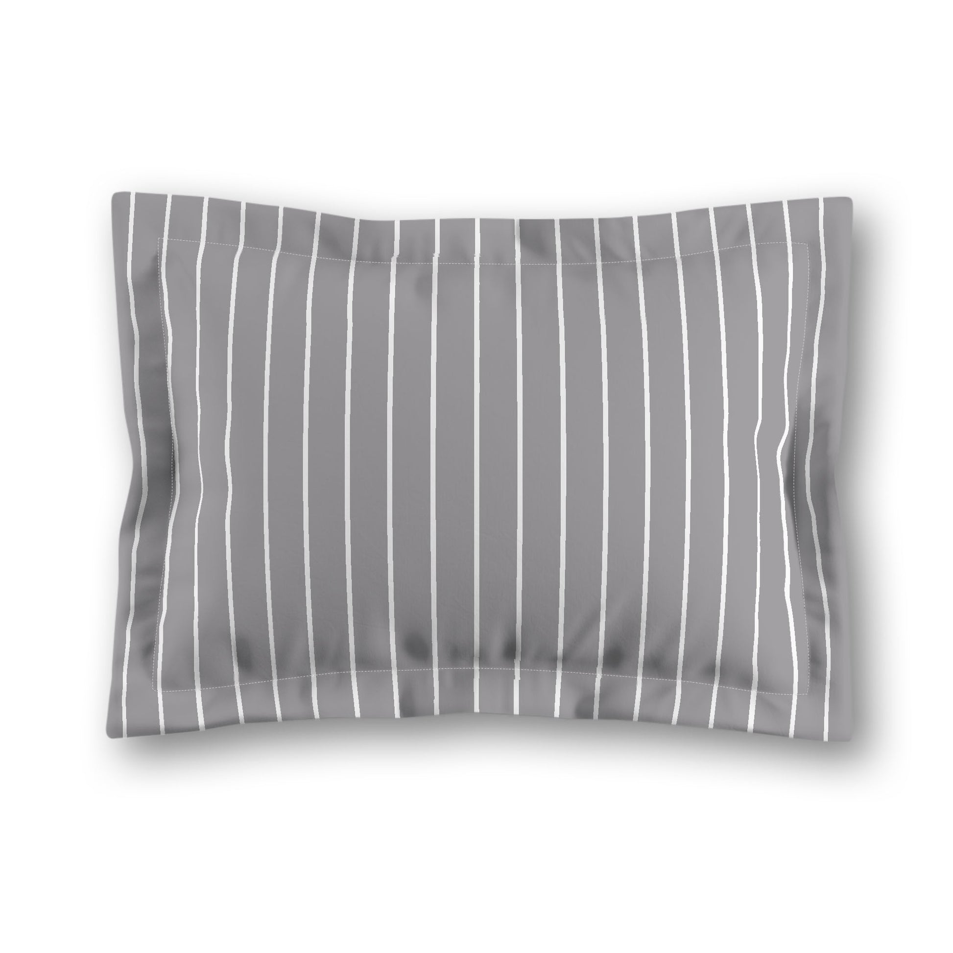 Grey Microfiber Sham with Flange, White Stripes on Front, White Reverse Side, King (width x length) 22 x 38 inches / 56 x 97 cm