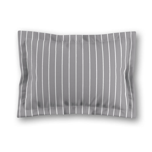 Grey Microfiber Sham with Flange, White Stripes on Front, White Reverse Side, King (width x length) 22 x 38 inches / 56 x 97 cm