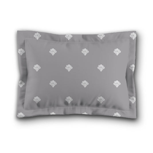Grey Microfiber Pillow Sham with Flange, White Hand-painted Swizzle Motif Print, White Reverse Side, King (width x length) 22 x 38 inches / 56 x 97 cm
