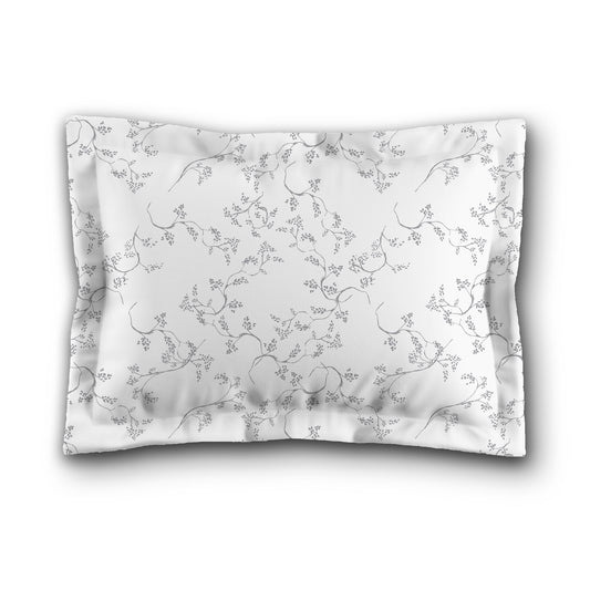 White Microfiber Pillow Sham with Flange, Grey Hand-painted Vine Print, White Reverse Side, King (width x length) 22 x 38 inches / 56 x 97 cm