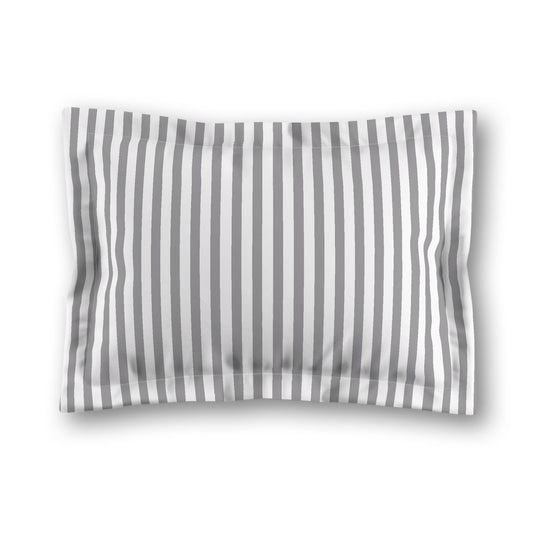 White Microfiber Sham with Flange, Thin Grey Bars on Front, White Reverse Side, King (width x length) 22 x 38 inches / 56 x 97 cm