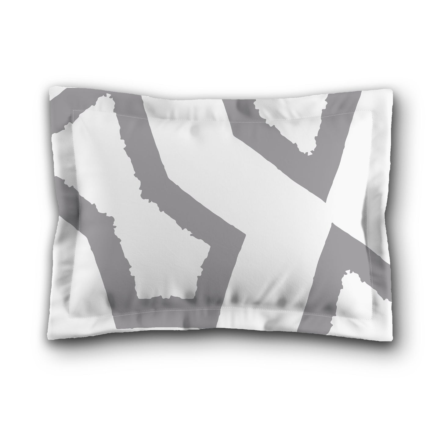 White Microfiber Sham with Flange, Bold Grey Graphic on Front, White Reverse Side, King (width x length) 22 x 38 inches / 56 x 97 cm