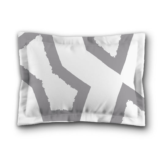 White Microfiber Sham with Flange, Bold Grey Graphic on Front, White Reverse Side, King (width x length) 22 x 38 inches / 56 x 97 cm