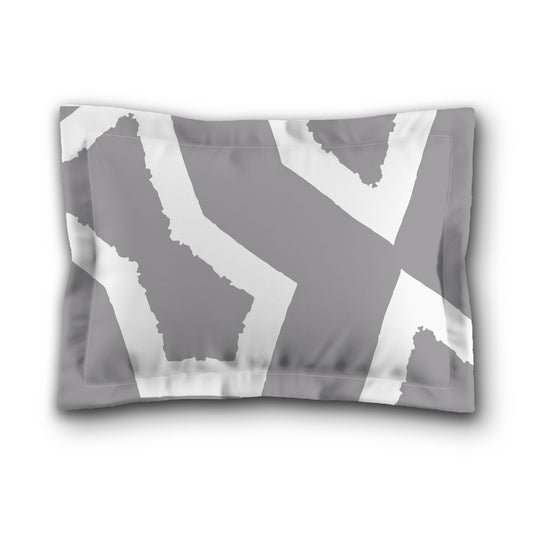Grey Microfiber Pillow Sham with Flange, Bold White Graphic on Front, White Reverse Side, King (width x length) 22 x 38 inches / 56 x 97 cm