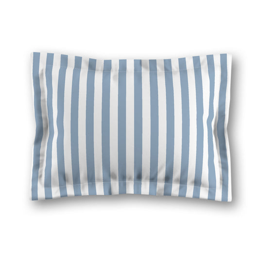 White Microfiber Sham with Flange, Blue Bars on Front, White Reverse Side, King (width x length) 22 x 38 inches / 56 x 97 cm