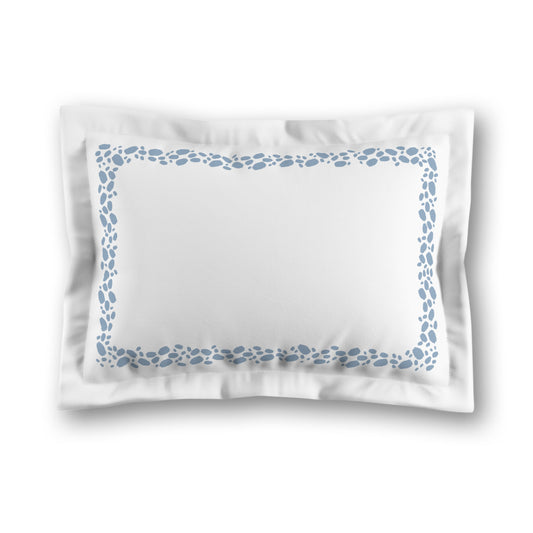 White Microfiber Pillow Sham with Flange, Blue Hand-painted Dab Motif Print, Classic Border, White Reverse Side, King (width x length) 22 x 38 inches / 56 x 97 cm