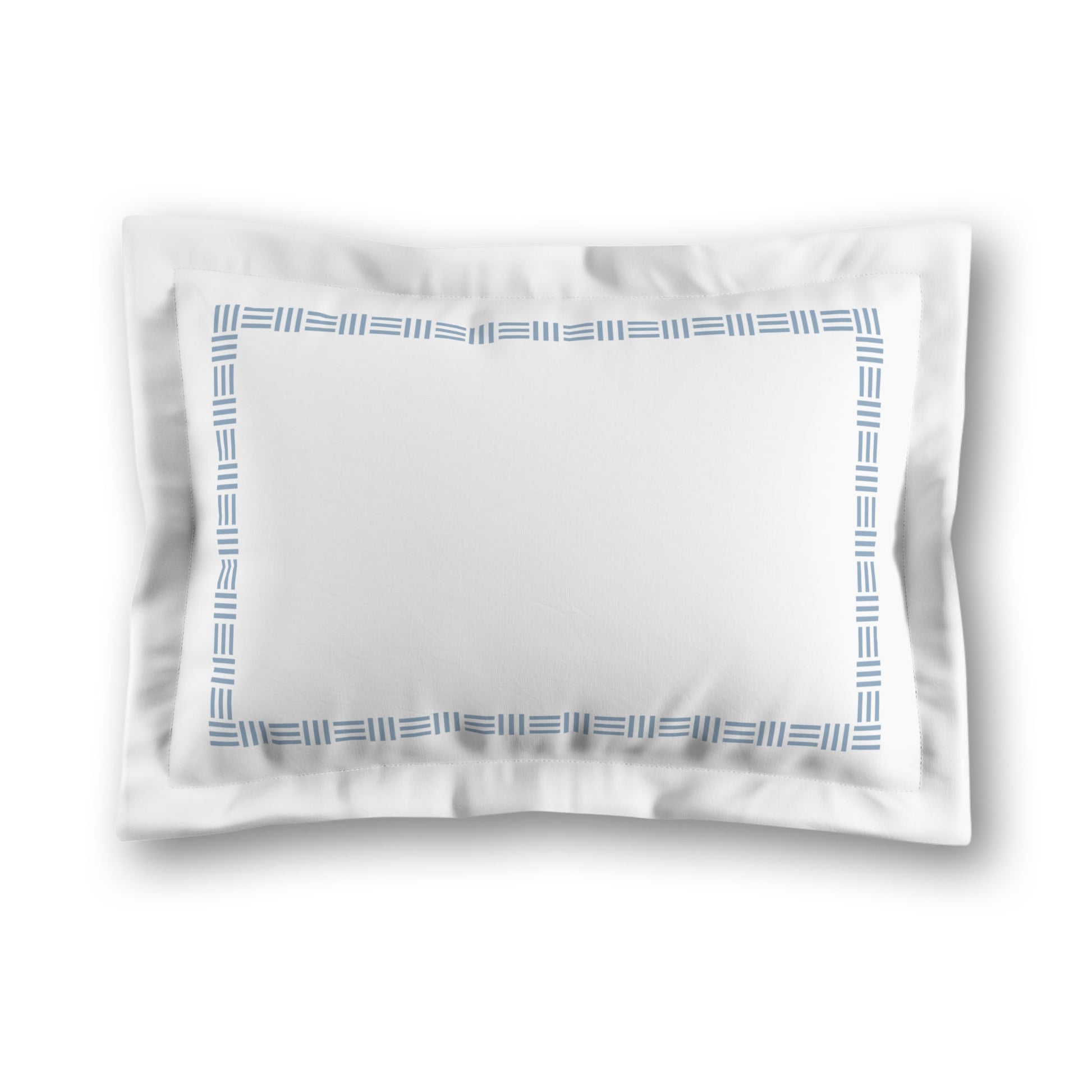 White Microfiber Pillow Sham with Flange, Blue Single Weave Motif Print, Classic Border, White Reverse Side, King (width x length) 22 x 38 inches / 56 x 97 cm