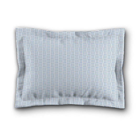 White Microfiber Pillow Sham with Flange, Blue Single Weave Motif Print, White Reverse Side, King (width x length) 22 x 38 inches / 56 x 97 cm