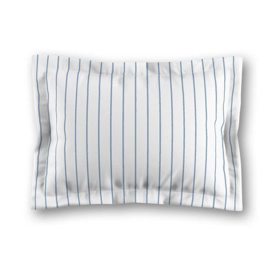 White Microfiber Sham with Flange, Blue Stripes on Front, White Reverse Side, King (width x length) 22 x 38 inches / 56 x 97 cm