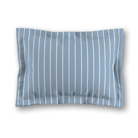 Blue Microfiber Sham with Flange, White Stripes on Front, White Reverse Side, King (width x length) 22 x 38 inches / 56 x 97 cm