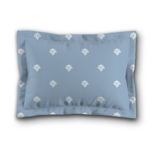 Blue Microfiber Pillow Sham with Flange, White Hand-painted Swizzle Motif Print, White Reverse Side, King (width x length) 22 x 38 inches / 56 x 97 cm