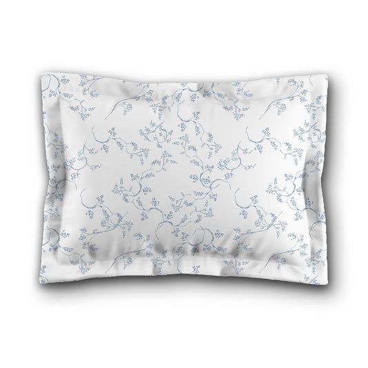 White Microfiber Pillow Sham with Flange, Blue Hand-painted Vine Print, White Reverse Side, King (width x length) 22 x 38 inches / 56 x 97 cm