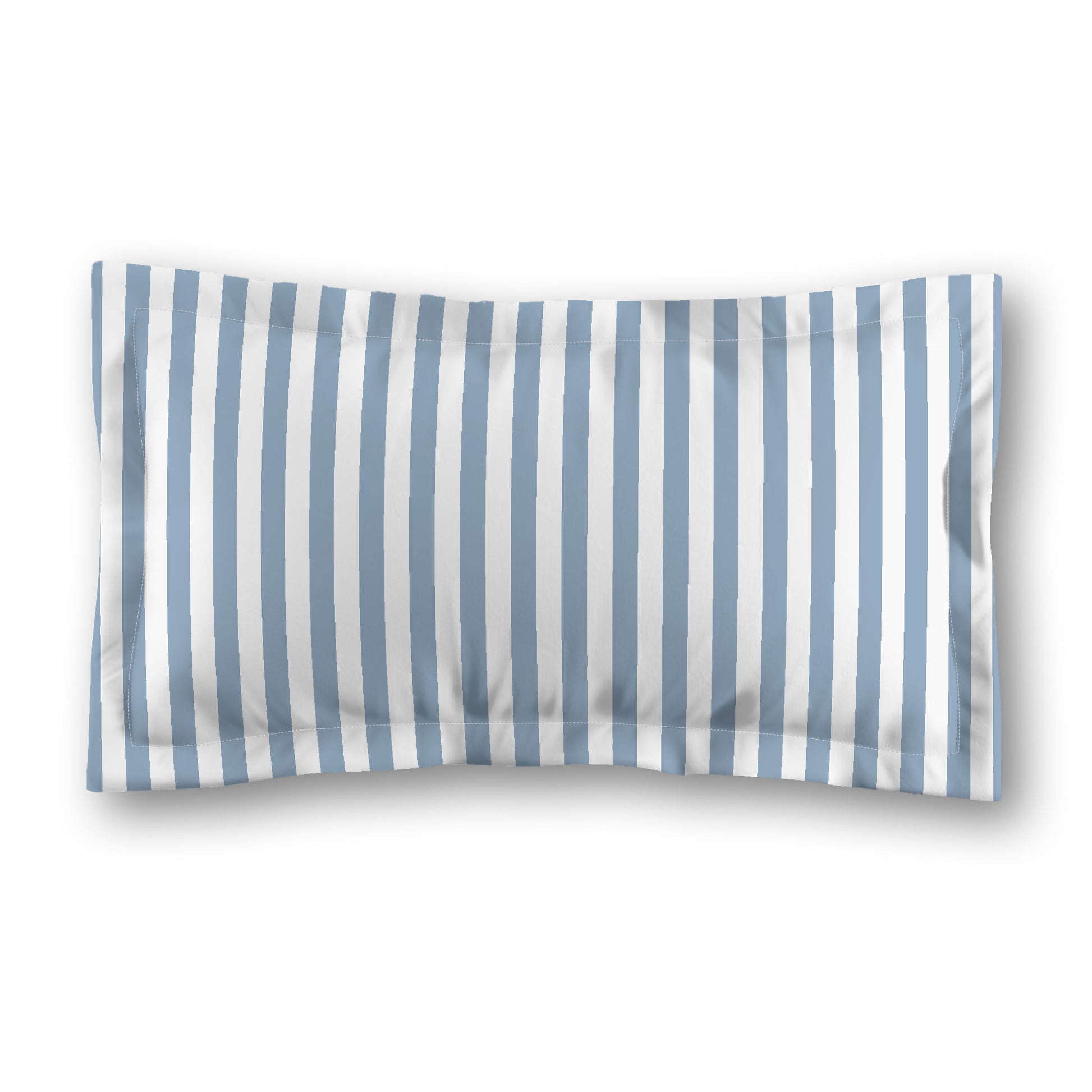 White Microfiber Sham with Flange, Blue Bars on Front, White Reverse Side, King (width x length) 22 x 38 inches / 56 x 97 cm