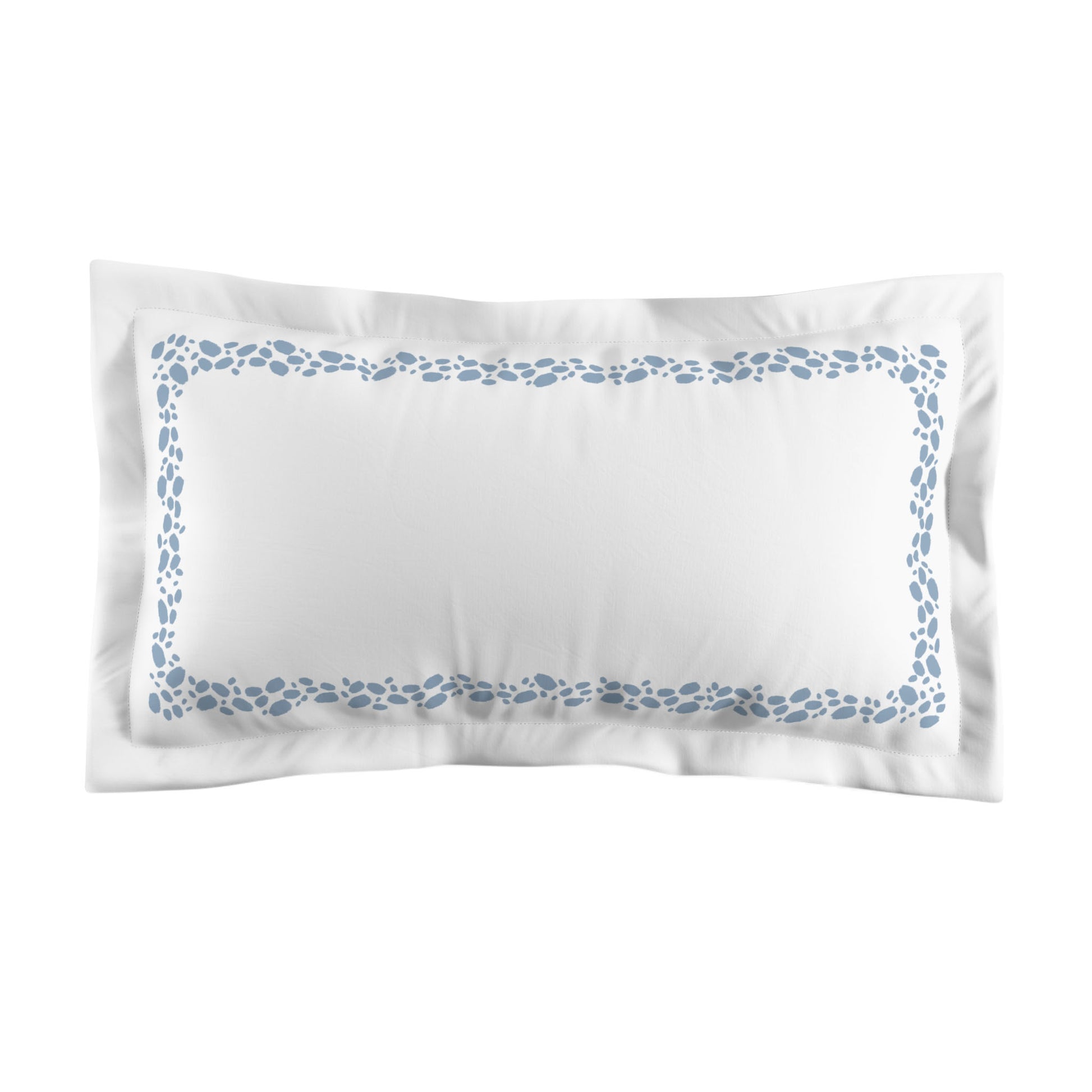 White Microfiber Pillow Sham with Flange, Blue Hand-painted Dab Motif Print, Classic Border, White Reverse Side, King (width x length) 22 x 38 inches / 56 x 97 cm