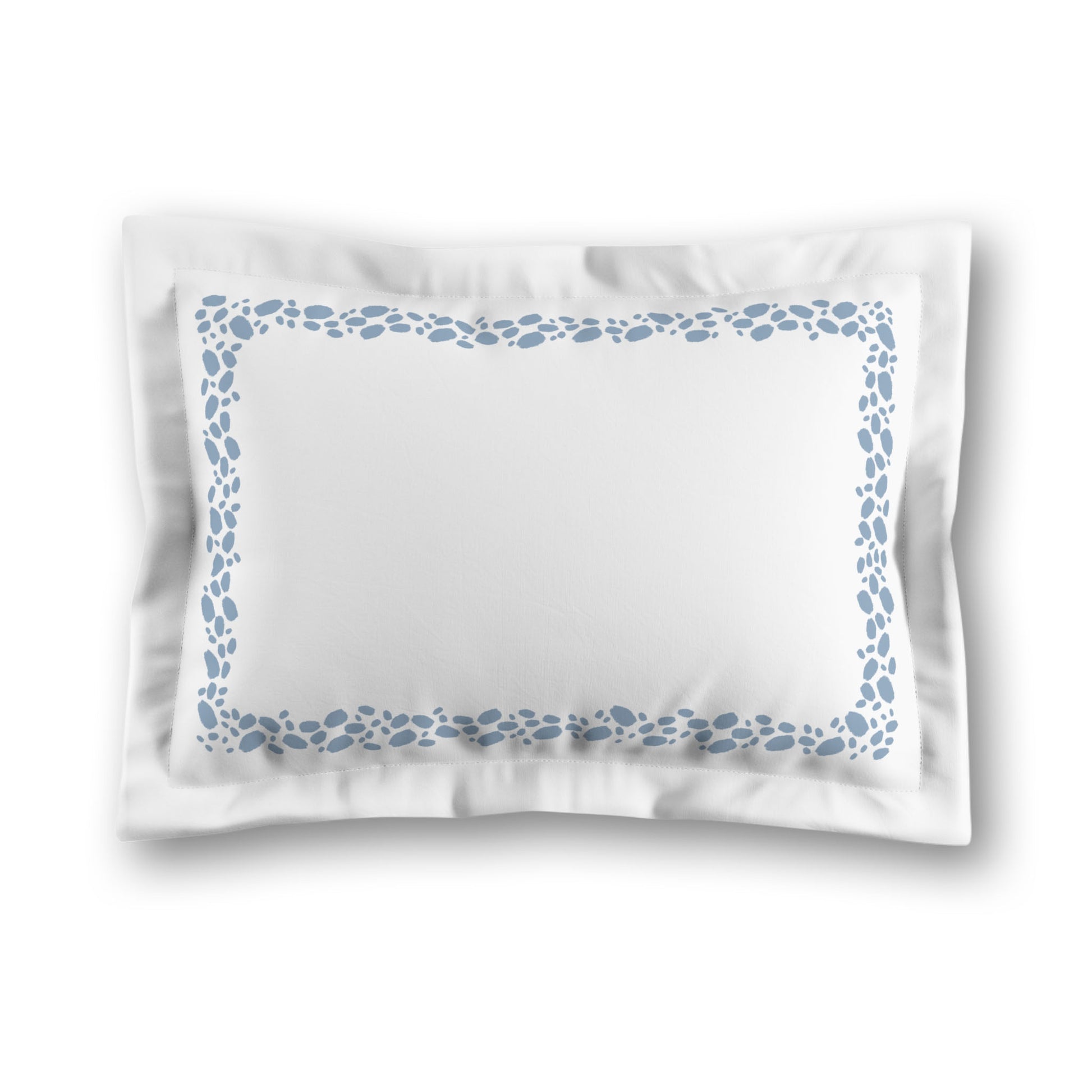 White Microfiber Pillow Sham with Flange, Blue Hand-painted Dab Motif Print, Classic Border, White Reverse Side, Standard (width x length) 22 x 30 inches / 56 x 76 cm
