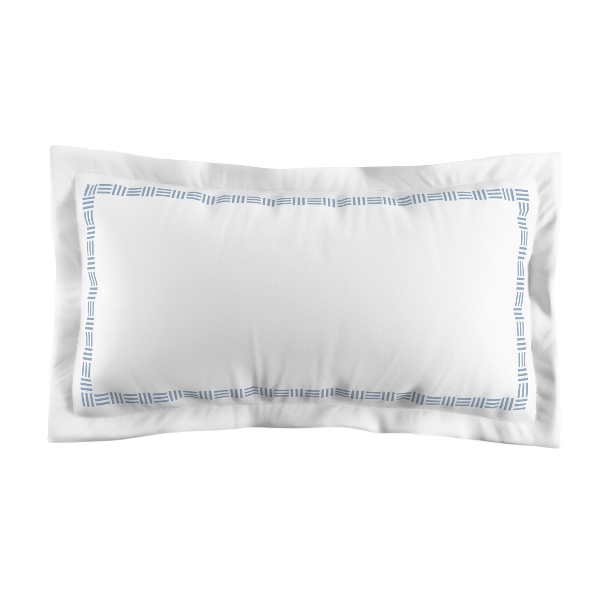White Microfiber Pillow Sham with Flange, Blue Single Weave Motif Print, Classic Border, White Reverse Side, King (width x length) 22 x 38 inches / 56 x 97 cm