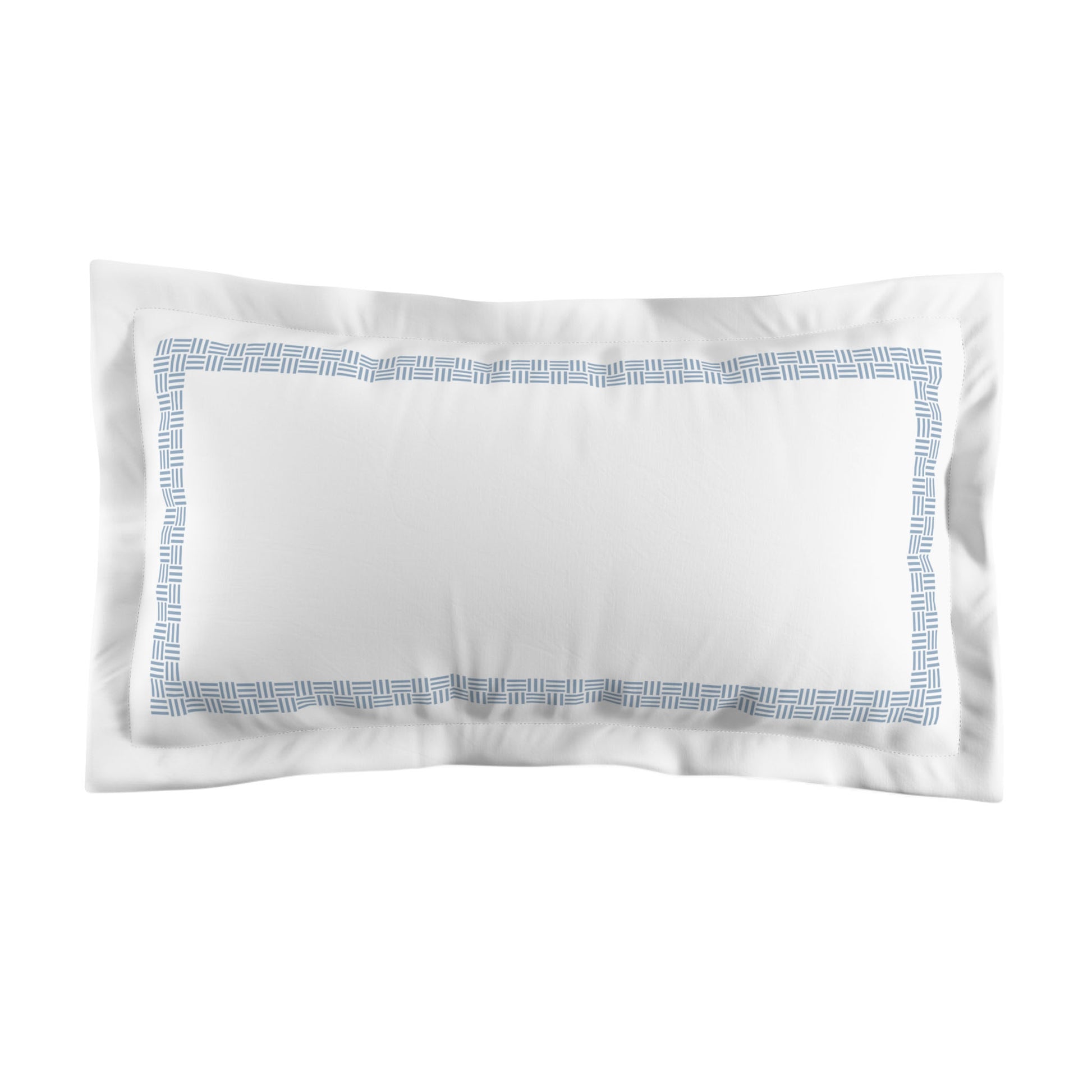 White Microfiber Pillow Sham with Flange, Blue Double Weave Motif Print, Classic Border, White Reverse Side, King (width x length) 22 x 38 inches / 56 x 97 cm