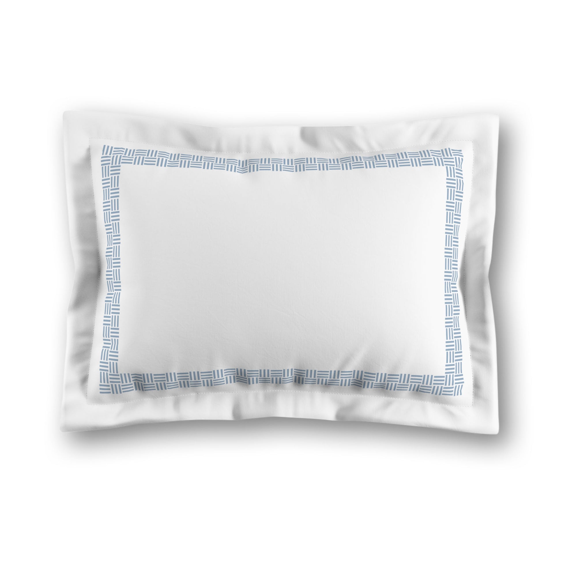 White Microfiber Pillow Sham with Flange, Blue Double Weave Motif Print, Classic Border, White Reverse Side, Standard (width x length) 22 x 30 inches / 56 x 76 cm