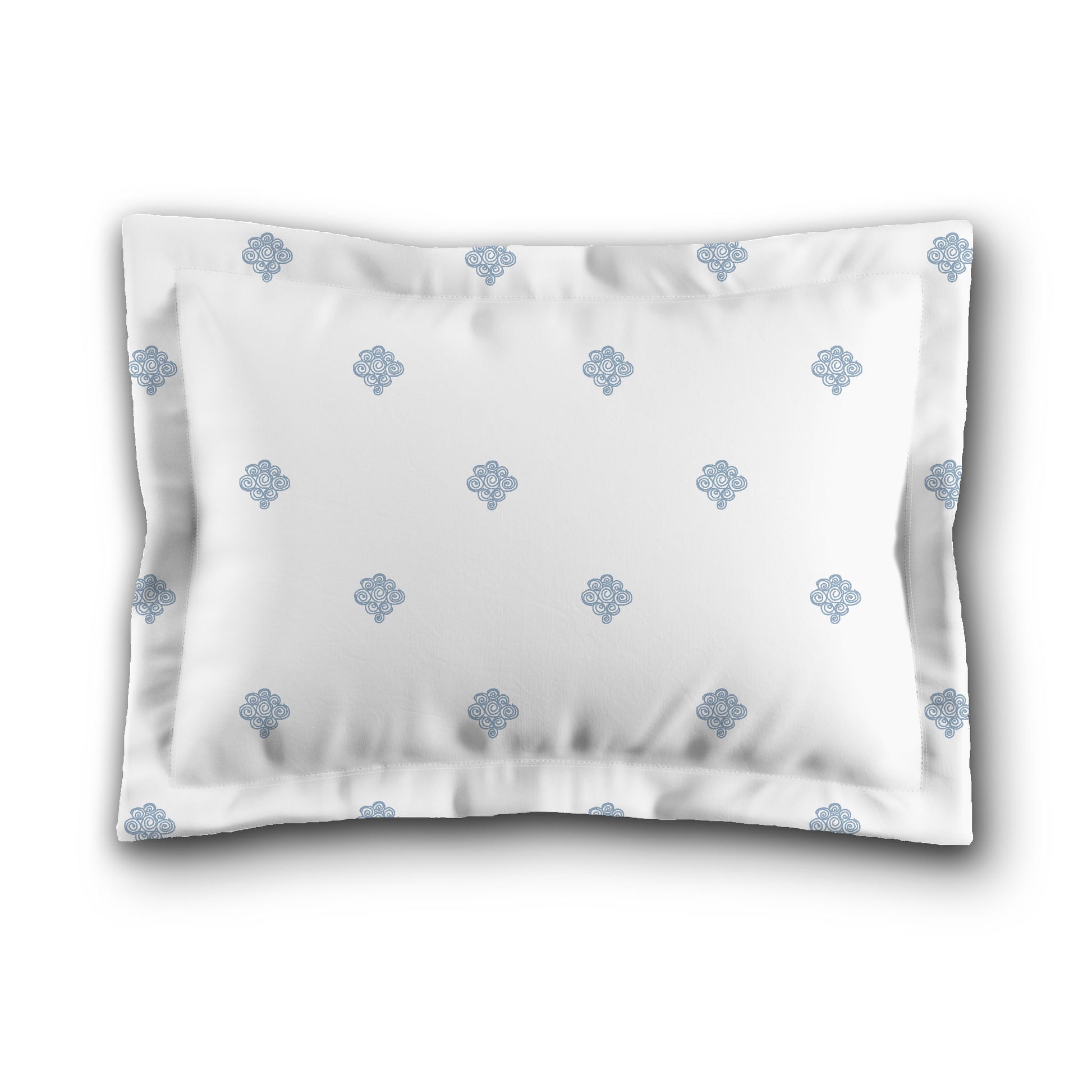 White Microfiber Pillow Sham with Flange, Blue Hand-painted Swizzle Motif Print, White Reverse Side, Standard (width x length) 22 x 30 inches / 56 x 76 cm