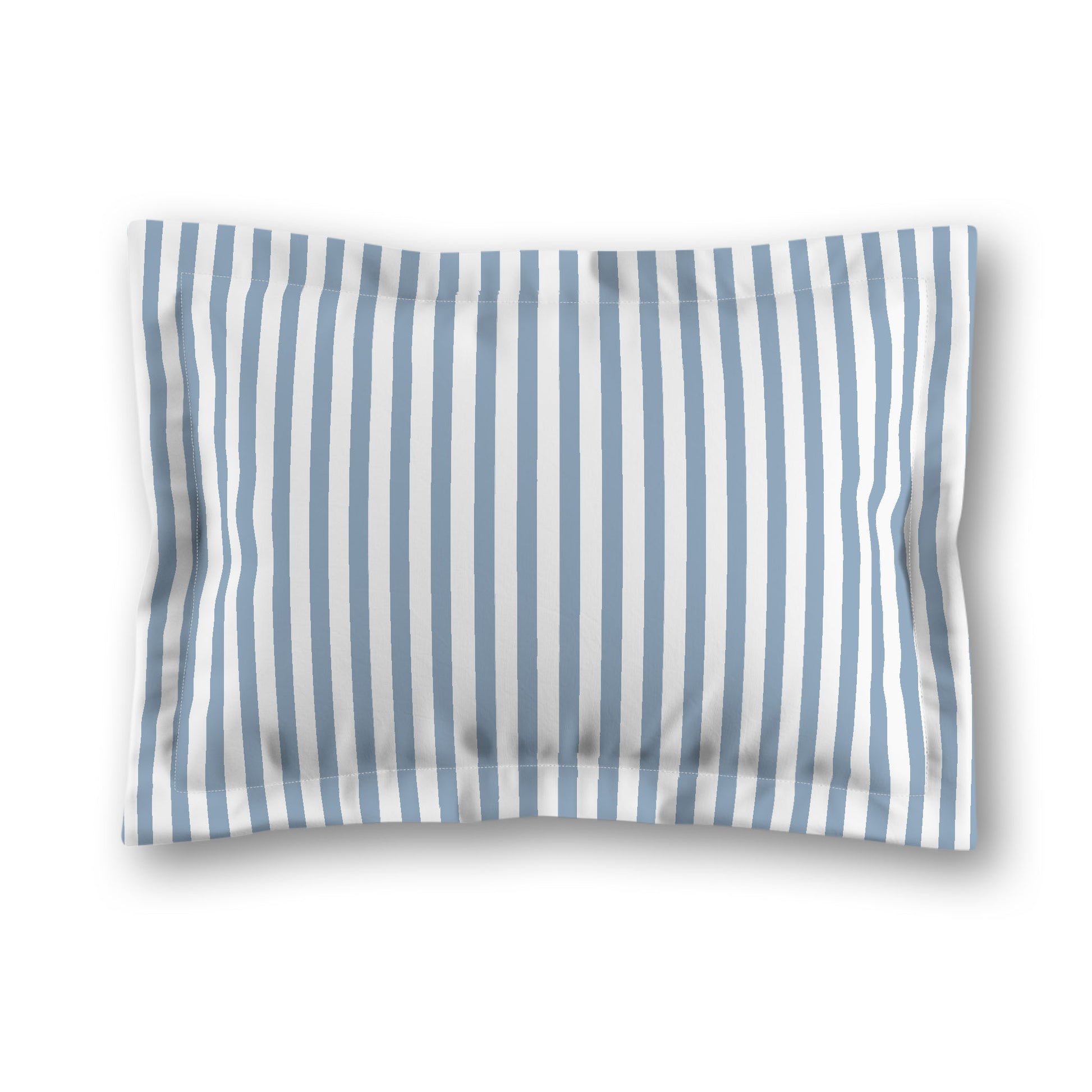 White Microfiber Sham with Flange, Thin Blue Bars on Front, White Reverse Side, Standard (width x length) 22 x 30 inches / 56 x 76 cm