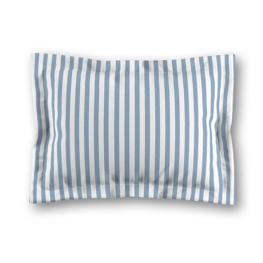 White Microfiber Sham with Flange, Thin Blue Bars on Front, White Reverse Side, King (width x length) 22 x 38 inches / 56 x 97 cm