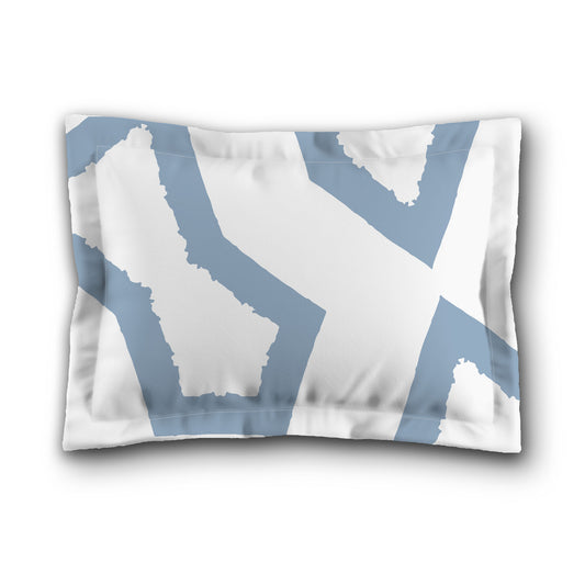 White Microfiber Sham with Flange, Bold Blue Graphic on Front, White Reverse Side, King (width x length) 22 x 38 inches / 56 x 97 cm