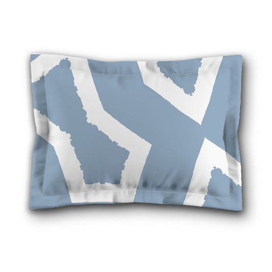 Blue Microfiber Pillow Sham with Flange, Bold White Graphic on Front, White Reverse Side, King (width x length) 22 x 38 inches / 56 x 97 cm
