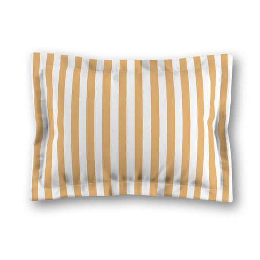 White Microfiber Sham with Flange, Pale Orange Bars on Front, White Reverse Side, King (width x length) 22 x 38 inches / 56 x 97 cm