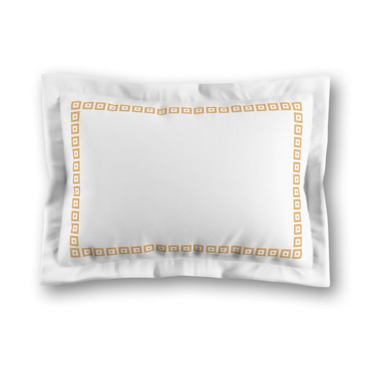 White Microfiber Pillow Sham with Flange, Pale Orange Repeating Square Motif Print, Classic Border, White Reverse Side, King (width x length) 22 x 38 inches / 56 x 97 cm