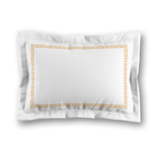 White Microfiber Pillow Sham with Flange, Pale Orange Single Weave Motif Print, Classic Border, White Reverse Side, King (width x length) 22 x 38 inches / 56 x 97 cm