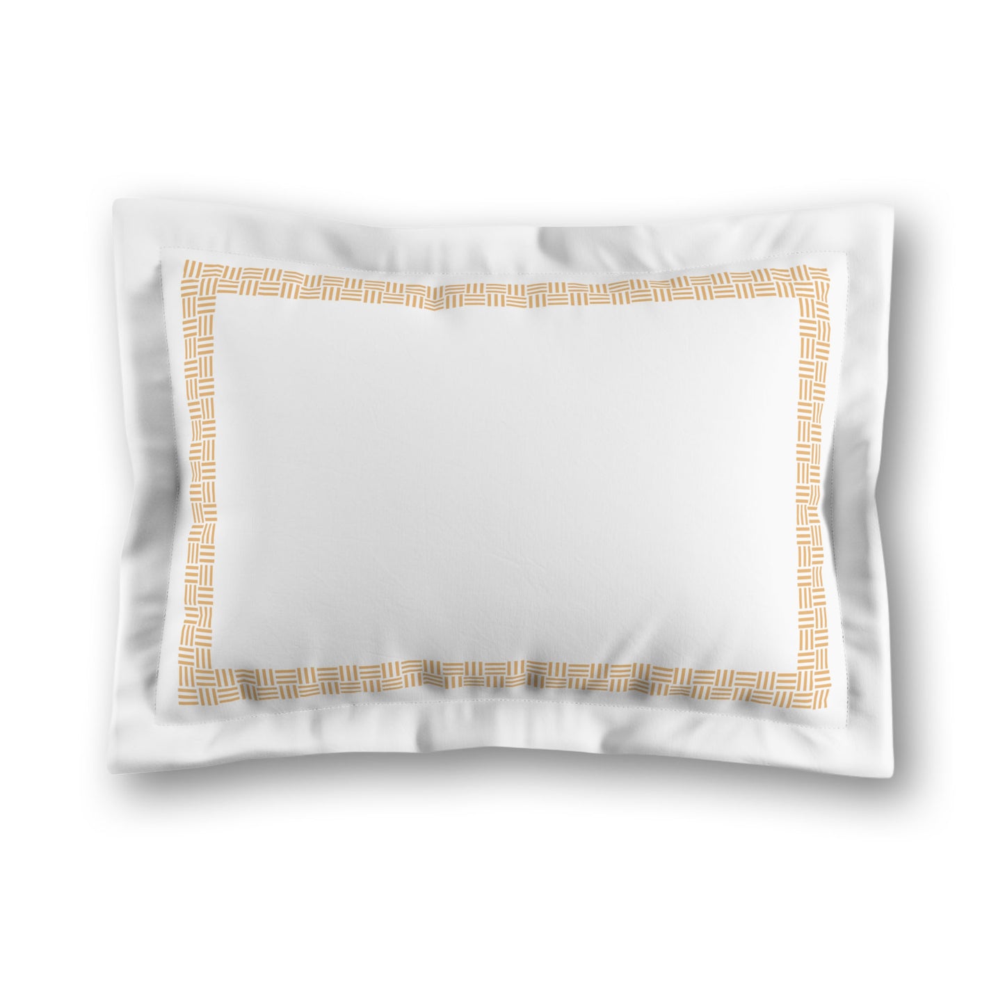 White Microfiber Pillow Sham with Flange, Pale Orange Double Weave Motif Print, Classic Border, White Reverse Side, King (width x length) 22 x 38 inches / 56 x 97 cm