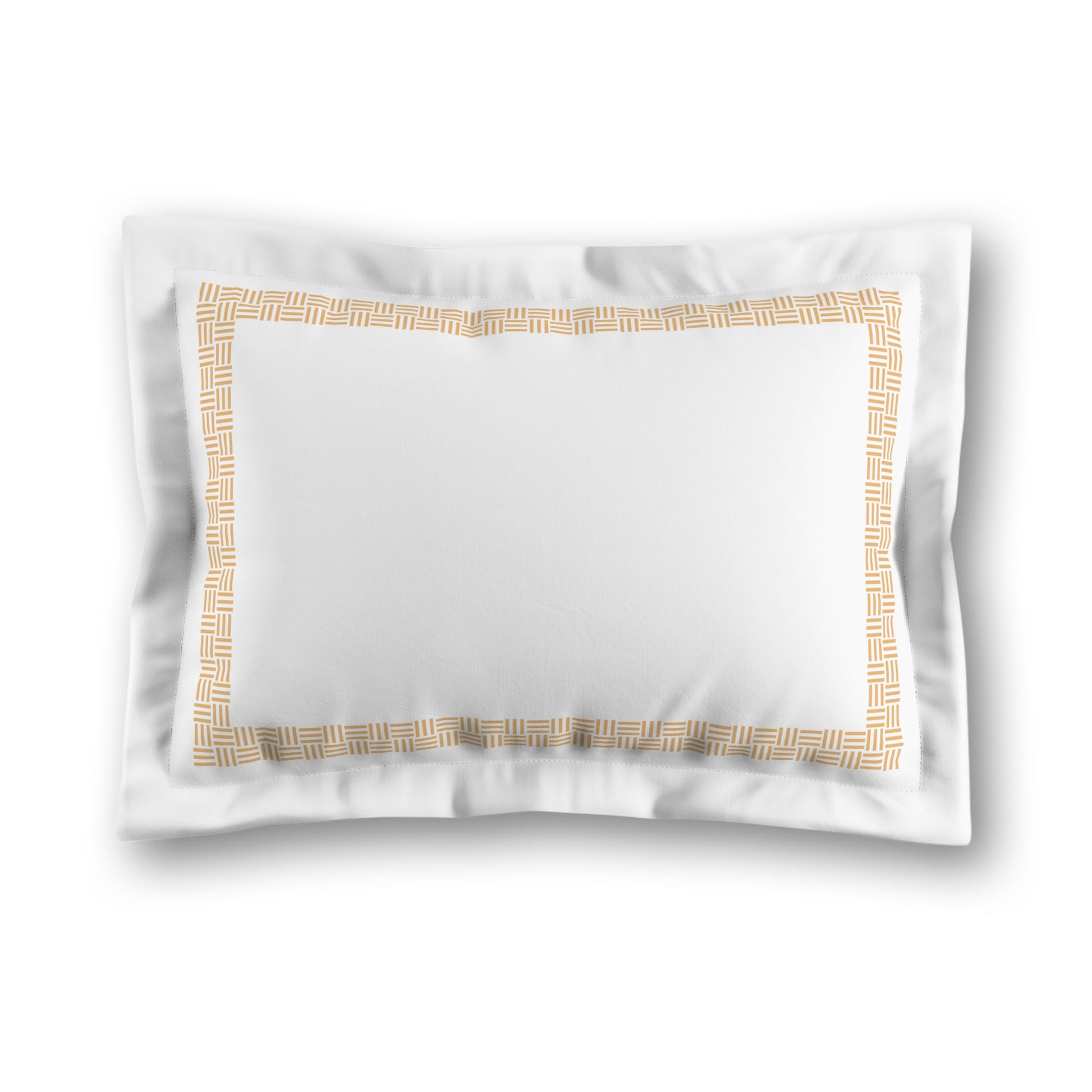White Microfiber Pillow Sham with Flange, Pale Orange Double Weave Motif Print, Classic Border, White Reverse Side, King (width x length) 22 x 38 inches / 56 x 97 cm