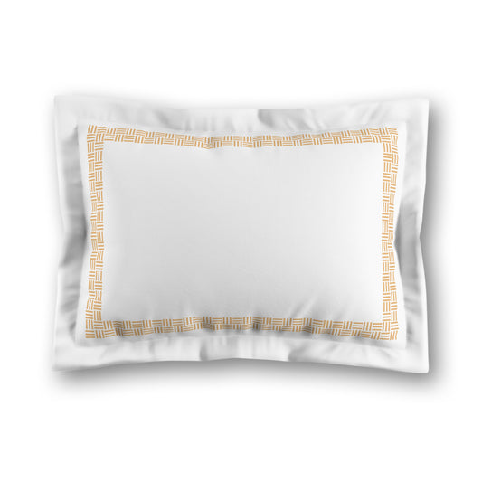 White Microfiber Pillow Sham with Flange, Pale Orange Double Weave Motif Print, Classic Border, White Reverse Side, King (width x length) 22 x 38 inches / 56 x 97 cm