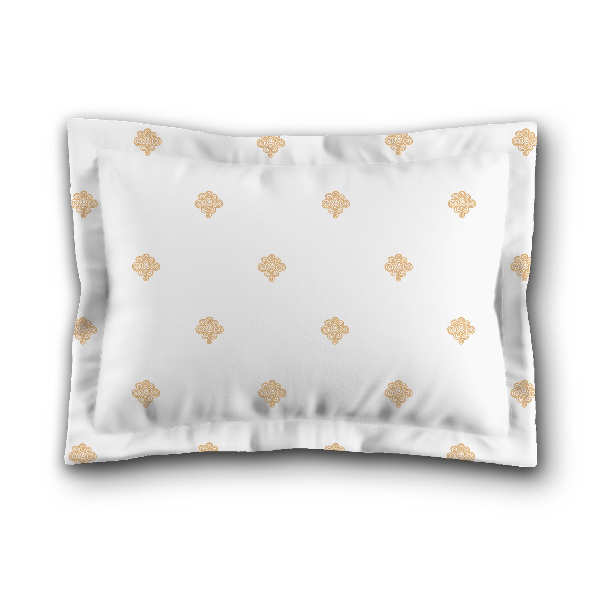 White Microfiber Pillow Sham with Flange, Pale Orange Hand-painted Swizzle Motif Print, White Reverse Side, King (width x length) 22 x 38 inches / 56 x 97 cm