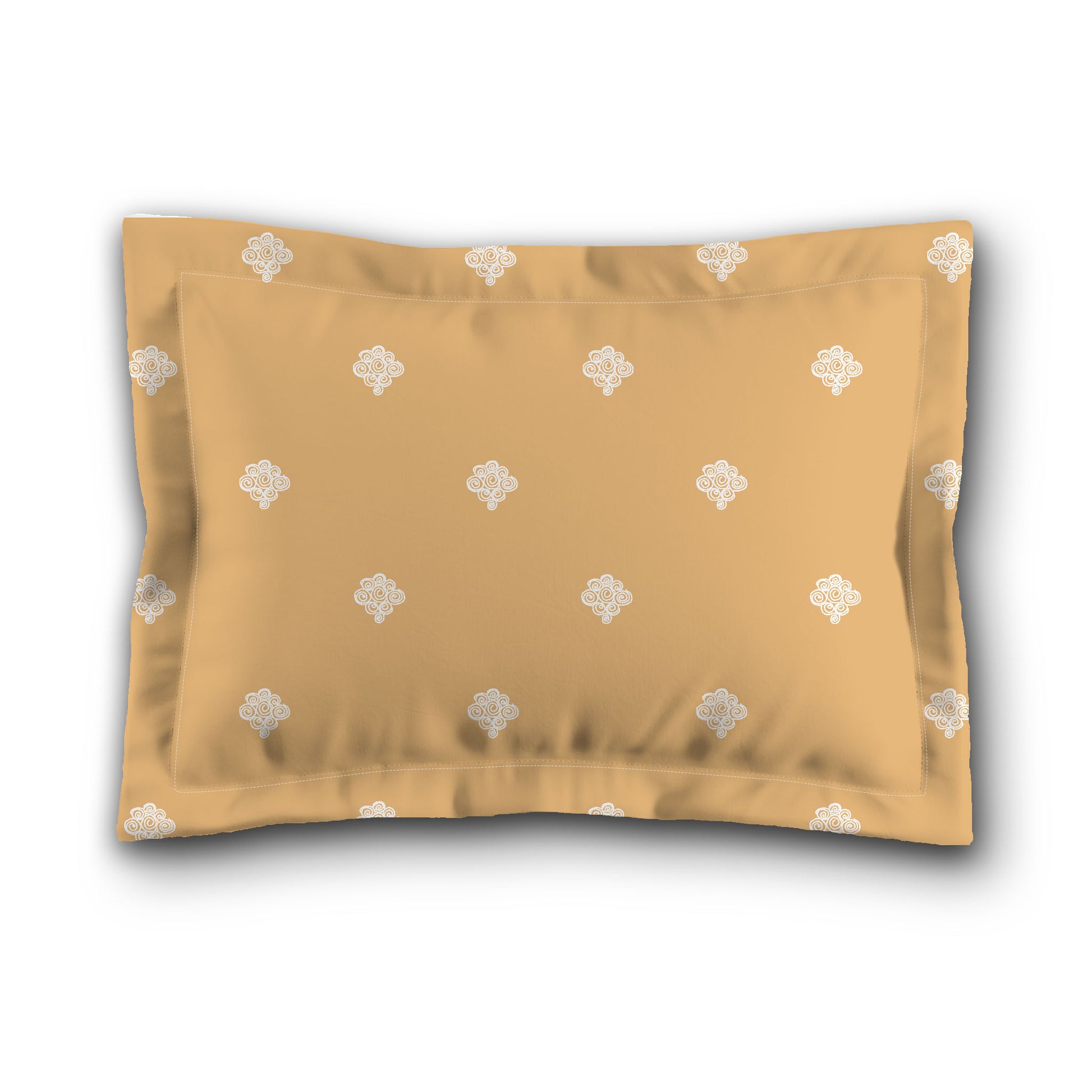 Pale Orange Microfiber Pillow Sham with Flange, White Hand-painted Swizzle Motif Print, White Reverse Side, King (width x length) 22 x 38 inches / 56 x 97 cm