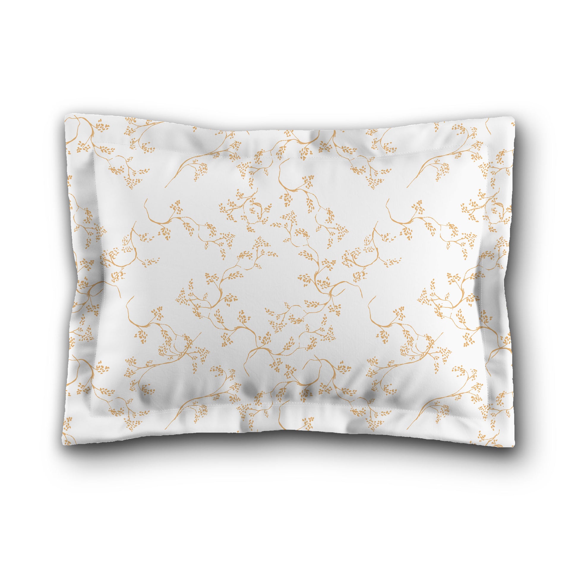 White Microfiber Pillow Sham with Flange, Pale Orange Hand-painted Vine Print, White Reverse Side, King (width x length) 22 x 38 inches / 56 x 97 cm