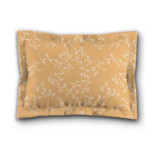 Pale Orange Microfiber Pillow Sham with Flange, White Hand-painted Vine Print, White Reverse Side, King (width x length) 22 x 38 inches / 56 x 97 cm